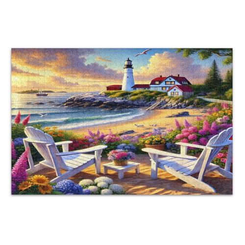 500 Puzzleteile mit Leuchtturm-Stühlen für Erwachsene, lustiges pädagogisches und intellektuelles Puzzle, fertige Größe 52,1 x 37,9 cm von CHIFIGNO