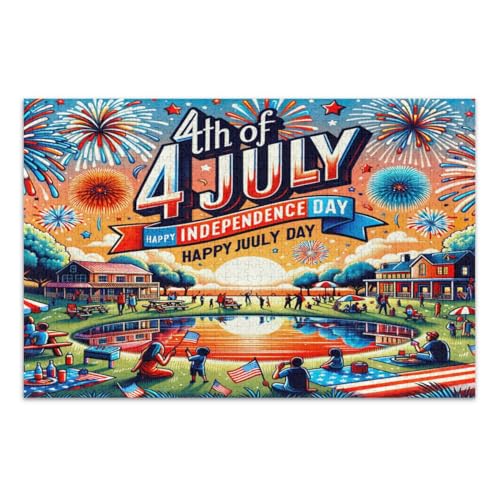 500 Teile Puzzle für Erwachsene, 4. Juli Unabhängigkeitstag, lustiges Puzzle, Unterhaltungsspielzeug, Geburtstagsgeschenk, fertige Größe 20,5 x 14,9 Zoll von CHIFIGNO
