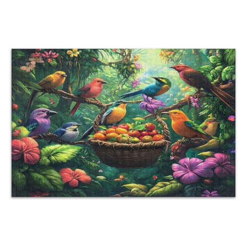 500-teiliges Puzzle, tropische Vögel, Früchte, Familie, lustiges und farbenfrohes Kunstwerk, fertige Größe 50,5 x 37,8 cm von CHIFIGNO