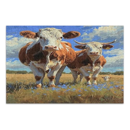 500-teiliges Puzzle, wilde Kühe coole Puzzles zum Schulabschluss oder Geburtstag, fertige Größe 50,5 x 37,8 cm von CHIFIGNO