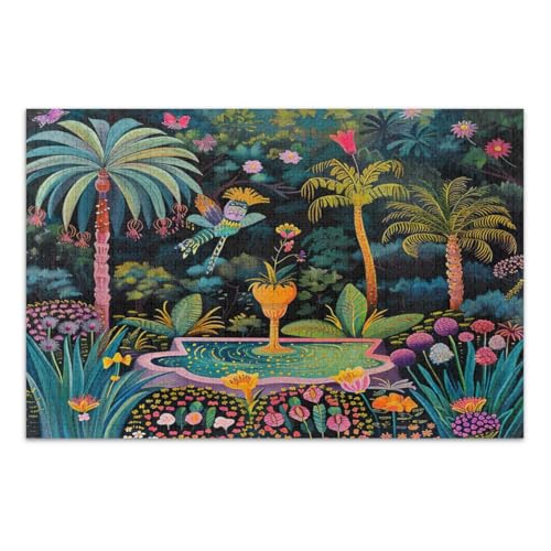 500-teiliges Puzzle für Erwachsene, exotische Gartenszene, einzigartige Puzzles, lustige und farbenfrohe Kunstwerke, fertige Größe 50,5 x 37,8 cm von CHIFIGNO
