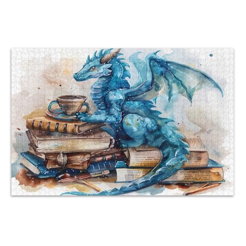 Aquarell Blauer Drache, 1000 Teile Puzzles für Erwachsene, Familienpuzzle, Abschlussfeier oder Geburtstagsgeschenk, fertige Größe 75 x 50 cm Aquarell Blauer Drache, 1000 Teile Puzzles für Erwachsene, Familienpuzzle, Abschlussfeier oder Geburtstagsgeschenk, fertige Größe 75 x 50 cm von CHIFIGNO