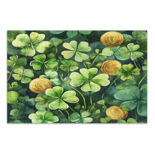 Aquarell St. Patrick's Day Kleeblätter Grün Puzzles 1000 Teile für Erwachsene Herausfordernde Familienaktivität Schwierige Puzzles, Fertige Größe 75 x 50 cm von CHIFIGNO