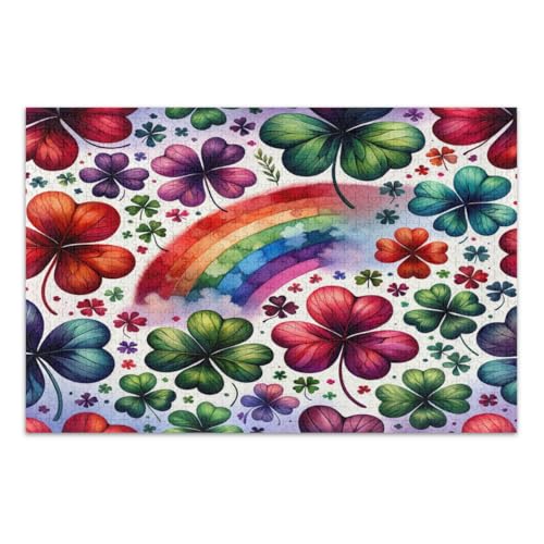 Aquarell St. Patrick's Day Kleeblatt 1000 Teile Puzzles für Erwachsene, lustige Puzzles weißer Elefant, Geschenkideen, fertige Größe 50,5 x 37,9 cm von CHIFIGNO