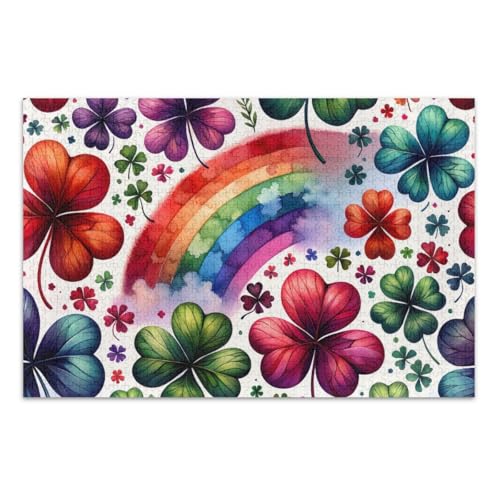 Aquarell St. Patrick's Day Kleeblatt-Puzzle, 1000 Teile, lustige Puzzles, herausforderndes Puzzle für Spielabende, fertige Größe 75 x 50 cm von CHIFIGNO