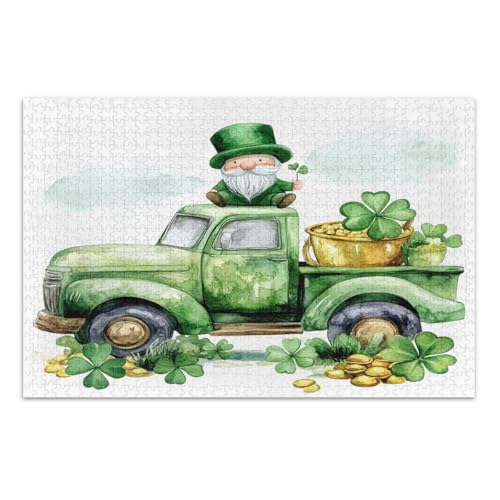 Aquarell St. Patrick's Day Truck Zwerg Puzzles 1000 Teile lustige und bunte Wandkunst coole Puzzles, fertige Größe 75 x 50 cm von CHIFIGNO