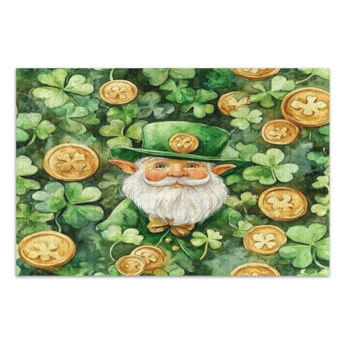 Aquarell St. Patrick's Day Zwerg Kleeblatt Puzzle 1000 Teile Lustige Puzzles Spaß Spiel für Männer Frauen Fertige Größe 75 x 50 cm von CHIFIGNO