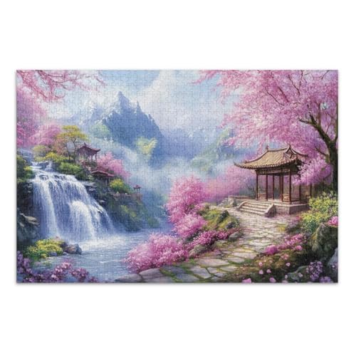 Berg Wasserfall Puzzle 1000 Teile Abschluss- oder Geburtstagsgeschenk Lustiges Puzzle, Fertige Größe 29,5 x 19,7 Zoll von CHIFIGNO