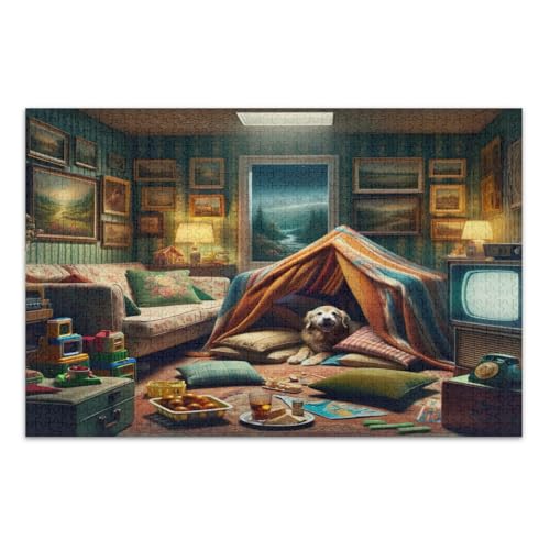 Blanket Forts with A Dog Jigsaw Puzzle 1000 Pieces Family Puzzles Entertainment Toys Birthday Gift, Finished Size 29.5 x 19.7 Inches von CHIFIGNO