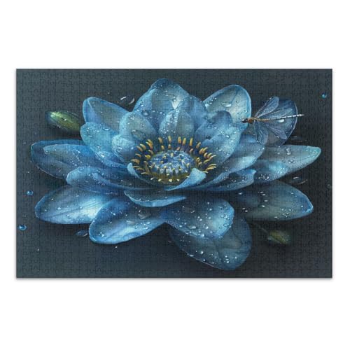 Blaue Seerose, 1000-teiliges Puzzle für Erwachsene, schwierige Puzzles, lustige und farbenfrohe Wandkunst, fertige Größe 75 x 50 cm von CHIFIGNO