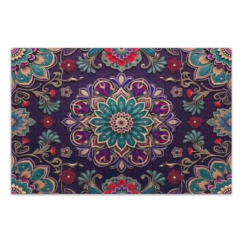Boho-Blumen-Puzzle, 1000 Teile, lustige und farbenfrohe Wandkunst, Familienpuzzles, fertige Größe 75 x 50 cm, Blau / Lila von CHIFIGNO