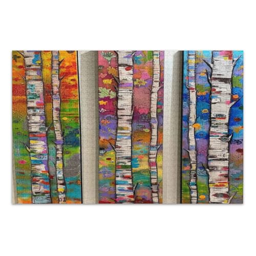 Bunte Birkenmalerei-Puzzles für Erwachsene, 500 Teile, lustige und farbenfrohe Kunstwerke, fertige Größe 50,5 x 37,8 cm von CHIFIGNO