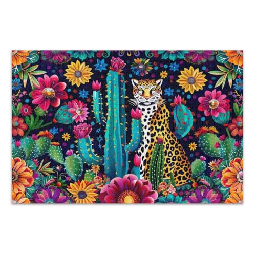 Bunte Blumen, Kaktus, Leopard, Puzzle, 1000 Teile, Familienpuzzle, lustiges Spiel für Männer und Frauen, fertige Größe 75 x 50 cm Bunte Blumen, Kaktus, Leopard, Puzzle, 1000 Teile, Familienpuzzle, lustiges Spiel für Männer und Frauen, fertige Größe 75 x 50 cm von CHIFIGNO