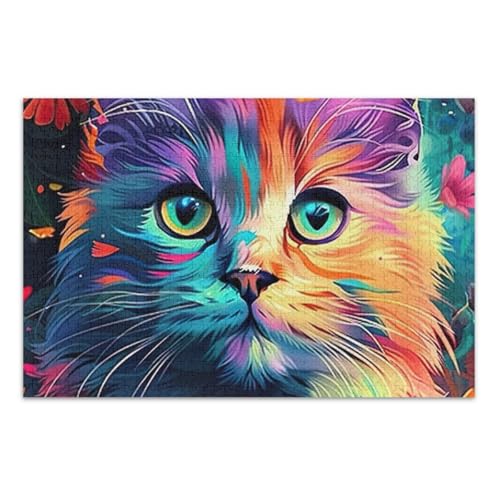 Bunte Katzenblumen-Puzzles für Erwachsene, 1000 Teile, pädagogisches intellektuelles Puzzle, einzigartige Puzzle, fertige Größe 75 x 50 cm von CHIFIGNO
