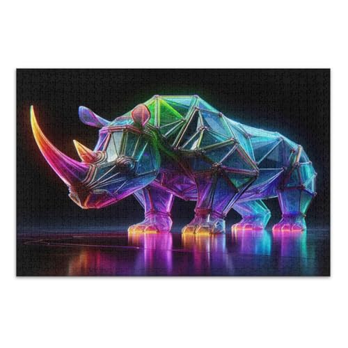 Buntes Nashorn-Puzzle für Erwachsene, 1000 Teile, coole Puzzles, Unterhaltungsspielzeug, Geburtstagsgeschenk, fertige Größe 75 x 50 cm Buntes Nashorn-Puzzle für Erwachsene, 1000 Teile, coole Puzzles, Unterhaltungsspielzeug, Geburtstagsgeschenk, fertige Größe 75 x 50 cm von CHIFIGNO