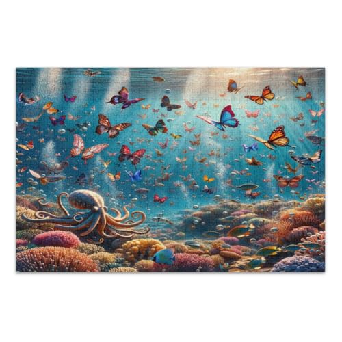 Butterflies Under Sea World Puzzle, 1000 Teile, Abschluss- oder Geburtstagsgeschenk, Familienpuzzle, fertige Größe 75 x 50 cm von CHIFIGNO