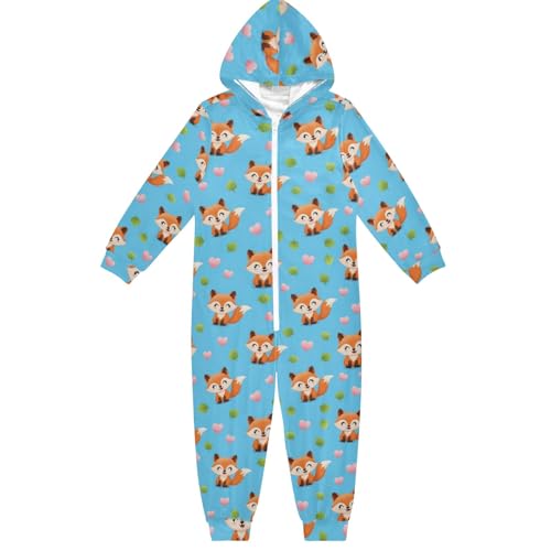 CHIFIGNO Niedlicher Cartoon-Füchse blauer Einteiler für Kinder, lustiger einteiliger Overall mit Kapuze, Party, Cosplay-Kostüm, Niedliche Cartoon-Füchse, blau, 4 Jahre von CHIFIGNO