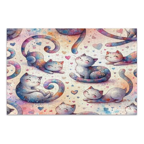 Cartoon-Katzen-Puzzle, 1000 Teile für Erwachsene, coole Puzzles, lustige und farbenfrohe Kunstwerke, Heimdekoration, fertige Größe 50,5 x 37,9 cm von CHIFIGNO