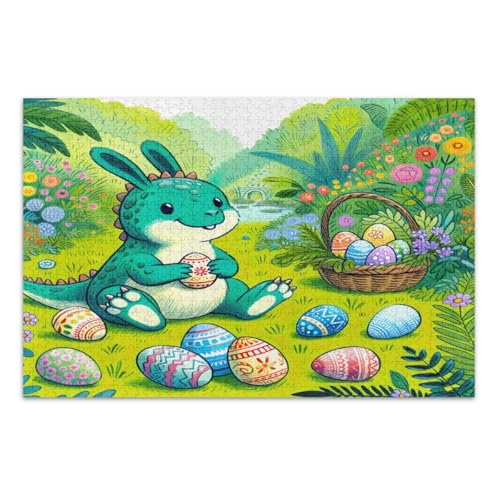 Cartoon Osterhase Dino und Eier 1000 Teile Puzzle für Erwachsene Herausforderndes Puzzle für Spieleabende Coole Puzzles, Fertige Größe 29,5 x 19,7 Zoll von CHIFIGNO