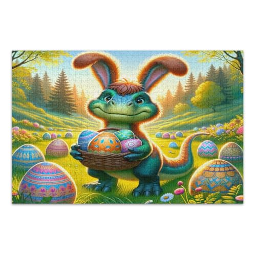 Cartoon Osterhase Dino und Eier Puzzles 500 Teile für Erwachsene, einzigartige Puzzles, lustige und farbenfrohe Kunstwerke, fertige Größe 50,5 x 37,9 cm von CHIFIGNO