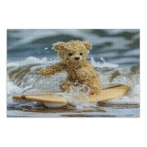 Cool Bear Surfing Jigsaw Puzzles für Erwachsene 1000 Teile Schwierige Puzzles Abschluss oder Geburtstagsgeschenk, Fertige Größe 29,5 x 19,7 Zoll von CHIFIGNO