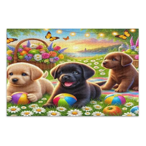 Cute Dogs Picnic Scene 1000 Piece Puzzle for Adults, Unique Puzzles Great Gift Idea for Holidays, Finished Size 29.5 x 19.7 Inches Cute Dogs Picnic Scene 1000 Piece Puzzle for Adults, Unique Puzzles Great Gift Idea for Holidays, Finished Size 29.5 x 19.7 Inches von CHIFIGNO