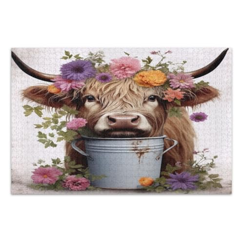 Cute Highlands Cow Flowers Puzzles 1000 Pieces for Adults Challenging Family Activity Cool Puzzles, Finished Size 29.5*19.7 Inch Cute Highlands Cow Flowers Puzzles 1000 Pieces for Adults Challenging Family Activity Cool Puzzles, Finished Size 29.5*19.7 Inch von CHIFIGNO