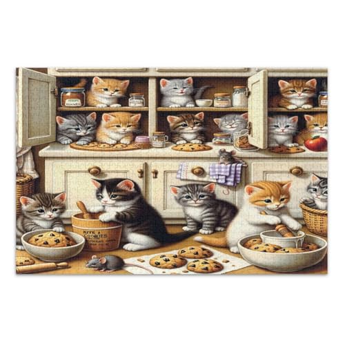 Cute Kitchen Cats Jigsaw Puzzles 500 Teile, Schwierige Puzzles Spaß Spiel für Männer Frauen, Fertige Größe 20,5 x 14,9 Zoll Cute Kitchen Cats Jigsaw Puzzles 500 Teile, Schwierige Puzzles Spaß Spiel für Männer Frauen, Fertige Größe 20,5 x 14,9 Zoll von CHIFIGNO