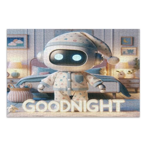 Ein süßer Roboter trägt Pyjama, Puzzle, 500 Teile, Erwachsene, Familienpuzzle, weißer Elefant, Geschenkideen, fertige Größe 50,5 x 37,9 cm von CHIFIGNO