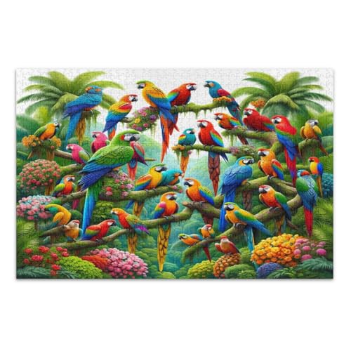 Exotische tropische Vögel, Papageien, helle Blumen, Puzzles, 1000 Teile, coole Puzzles, lustige und farbenfrohe Wandkunst, fertige Größe 75 x 50 cm Exotische tropische Vögel, Papageien, helle Blumen, Puzzles, 1000 Teile, coole Puzzles, lustige und farbenfrohe Wandkunst, fertige Größe 75 x 50 cm von CHIFIGNO