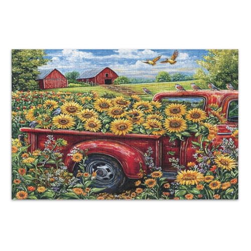 Farm Landscape Red Truck Sonnenblumen 1000 Teile Puzzle für Erwachsene, lustiges Spiel für Männer und Frauen, frisches Puzzle, fertige Größe 75,9 x 50,9 cm Farm Landscape Red Truck Sonnenblumen 1000 Teile Puzzle für Erwachsene, lustiges Spiel für Männer und Frauen, frisches Puzzle, fertige Größe 75,9 x 50,9 cm von CHIFIGNO