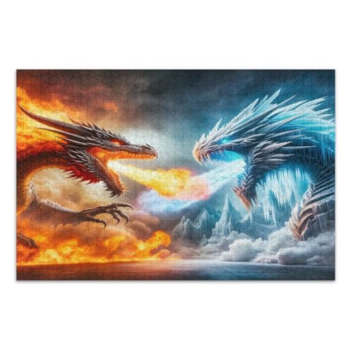 Feuer und Frost Drachen Puzzle für Erwachsene 1000 Teile Lustige Puzzles Herausforderndes Puzzle für Spieleabende, Fertige Größe 29,5 x 19,7 Zoll von CHIFIGNO