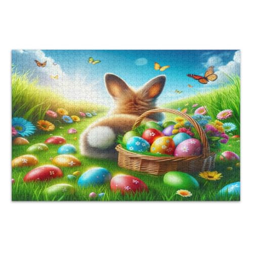 Frohe Ostern bunte Eier Puzzle 1000 Teile Familienpuzzle weißer Elefant Geschenkideen, fertige Größe 75 x 50 cm von CHIFIGNO