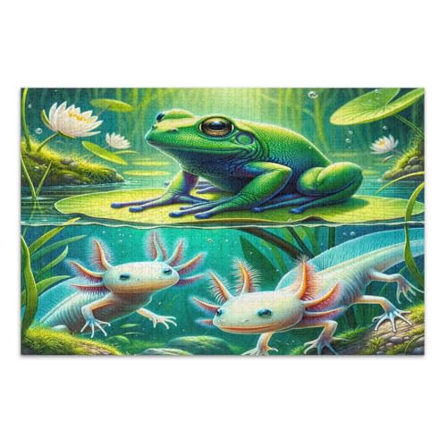 Funny Frog Axolotls Puzzle für Erwachsene 1000 Teile Puzzle Einzigartige Puzzle Geschenkidee Weißer Elefant Fertige Größe 75x50cm von CHIFIGNO