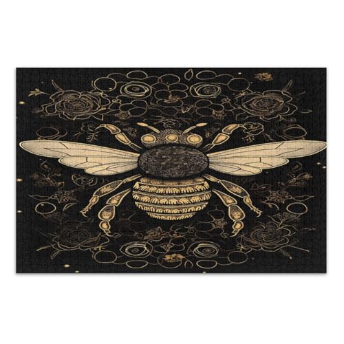 Gold Bee Black Jigsaw Puzzles 1000 Teile Lustige Puzzles Weißer Elefant Geschenkideen, Fertige Größe 29,5 x 19,7 Zoll von CHIFIGNO