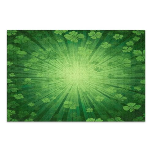 Green St Patrick's Day Kleeblatt-Puzzle, 1000 Teile, für Erwachsene, lustige und farbenfrohe Kunstwerke, Familienpuzzles, fertige Größe 75 x 50 cm von CHIFIGNO