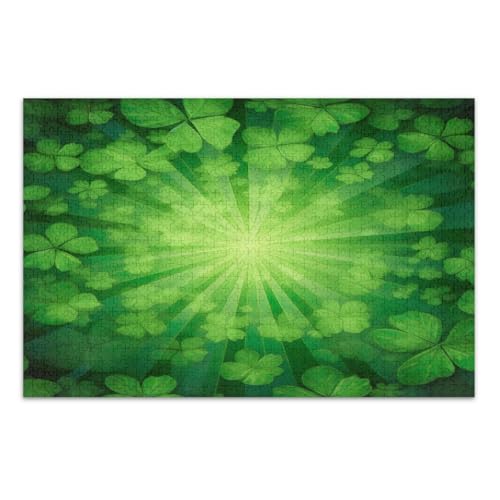 Grünes St. Patrick's Day Kleeblatt-Puzzle, 1000 Teile, einzigartige Puzzles, lustige und farbenfrohe Wandkunst, fertige Größe 75 x 50 cm von CHIFIGNO