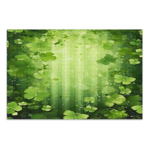 Grünes St. Patrick's Day Kleeblatt-Puzzles für Erwachsene, 1000 Teile, Familienpuzzle, lustige und farbenfrohe Kunstwerke, fertige Größe 75 x 50 cm von CHIFIGNO