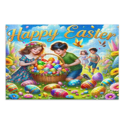 Happy Easter 1000 Teile Puzzles für Erwachsene Herausfordernde Familienaktivität Lustige Puzzles, Fertige Größe 29,5 x 19,7 Zoll von CHIFIGNO