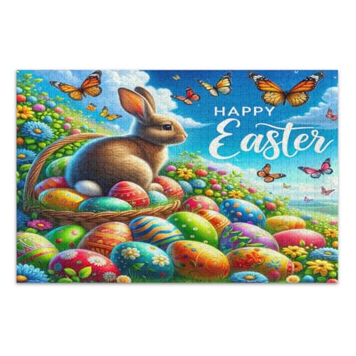 Happy Easter Haseneier Schmetterlinge Blumen Puzzle 1000 Teile Familie Puzzle Unterhaltung Spielzeug Geburtstagsgeschenk Fertige Größe 29,5 x 19,7 Zoll Happy Easter Haseneier Schmetterlinge Blumen Puzzle 1000 Teile Familie Puzzle Unterhaltung Spielzeug Geburtstagsgeschenk Fertige Größe 29,5 x 19,7 Zoll von CHIFIGNO