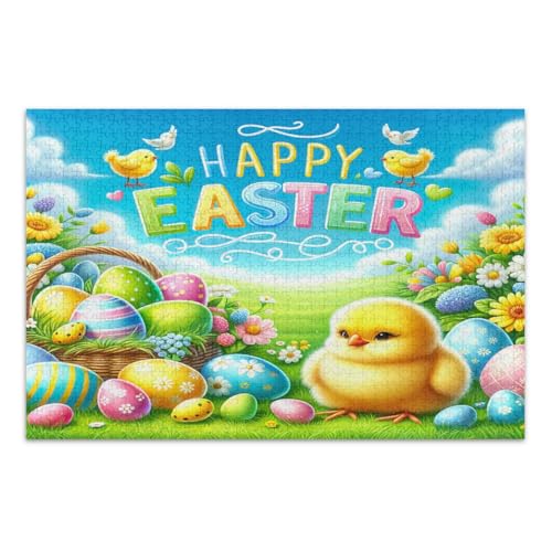 Happy Easter Puzzles, 500 Teile, Familienpuzzles, lustige und farbenfrohe Kunstwerke, fertige Größe 50,5 x 37,8 cm von CHIFIGNO