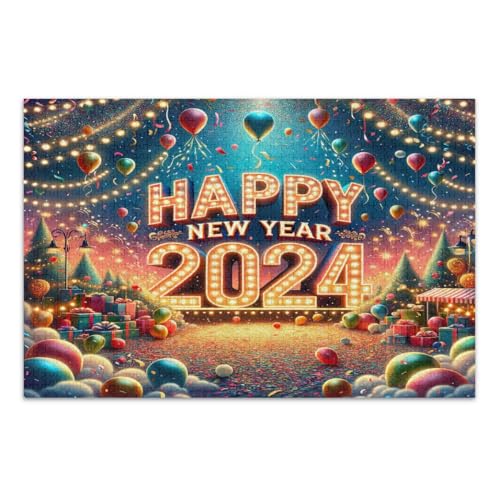 Happy New Year 2024 500 Teile Puzzle Lustiges Spiel für Männer Frauen Schwierige Puzzles, Fertige Größe 20,5 x 14,9 Zoll von CHIFIGNO