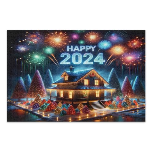 Happy New Year 2024 Puzzle 1000 Teile Familie Puzzle Wunderbare Puzzle Geschenke für Frauen Männer, Fertige Größe 20,5 x 14,9 Zoll von CHIFIGNO