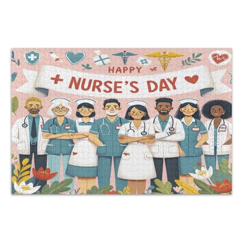 Happy Nurse's Day Puzzles 500 Teile, lustiges Puzzlespiel für Männer Frauen, fertige Größe 20,5 x 14,9 Zoll von CHIFIGNO