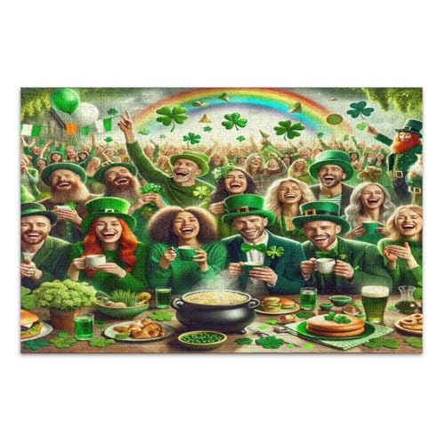 Happy St. Patrick's Day Puzzle für Erwachsene 1000 Teile Familienpuzzles Weißer Elefant Geschenkideen, Fertige Größe 29,5 x 19,7 Zoll von CHIFIGNO