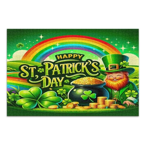 Happy St. Patrick's grünes Puzzle für Erwachsene, 1000 Teile, einzigartige Puzzles, lustige und farbenfrohe Wandkunst, fertige Größe 75 x 50 cm von CHIFIGNO