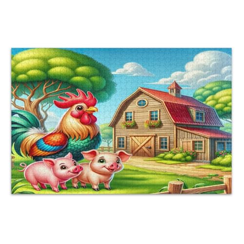 Jigsaw Puzzles 1000 Teile, Niedliche Hahnschweine-Familienpuzzles Herausforderndes Puzzle für Spieleabende, fertige Größe 29,5 x 19,7 Zoll von CHIFIGNO