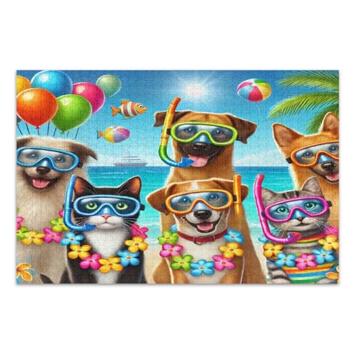 Lustige hawaiianische Katzen Hunde 1000 Teile Puzzles für Erwachsene Pädagogisches Intellektuelles Puzzle Familienpuzzle, Fertige Größe 29,5 x 19,7 Zoll Lustige hawaiianische Katzen Hunde 1000 Teile Puzzles für Erwachsene Pädagogisches Intellektuelles Puzzle Familienpuzzle, Fertige Größe 29,5 x 19,7 Zoll von CHIFIGNO