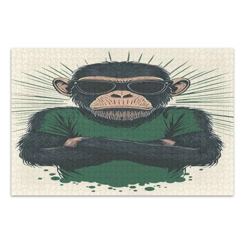 Lustiges Affen-Puzzle, 1000 Teile für Erwachsene, einzigartige Puzzles, lustige und farbenfrohe Kunstwerke, fertige Größe 75 x 50 cm von CHIFIGNO