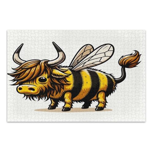 Lustiges Cartoon-Bienen-Puzzle für Erwachsene, 500 Teile, Familienpuzzle, lustige und farbenfrohe Kunstwerke, Heimdekoration, fertige Größe 50,5 x 37,8 cm von CHIFIGNO